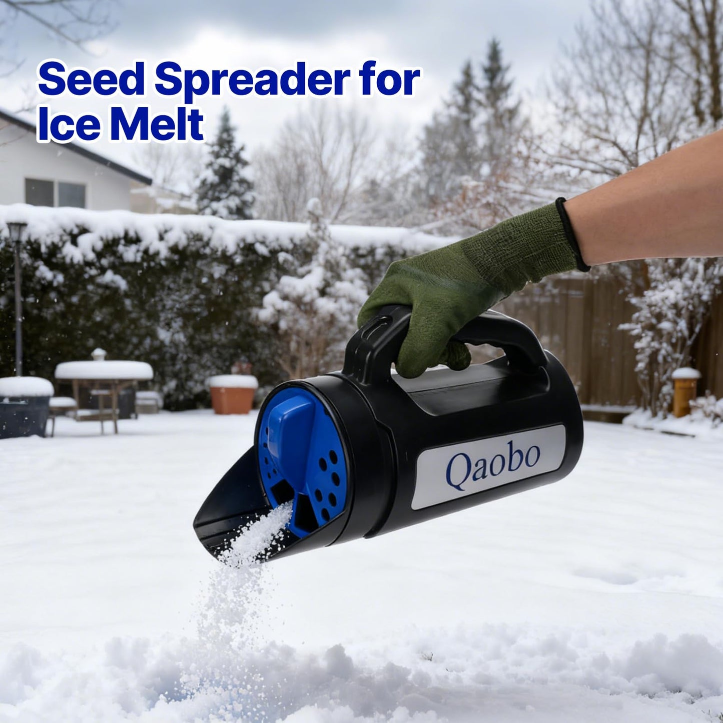 Qaobo 3-Adjustable-Setting Handheld Spreader, Multi-Use Lawn Spreaders for Fertilizer, Grass Seed, Salt and Ice Melt, Portable Spreader for Yard and Garden Snow Removal - Up to 80 Oz