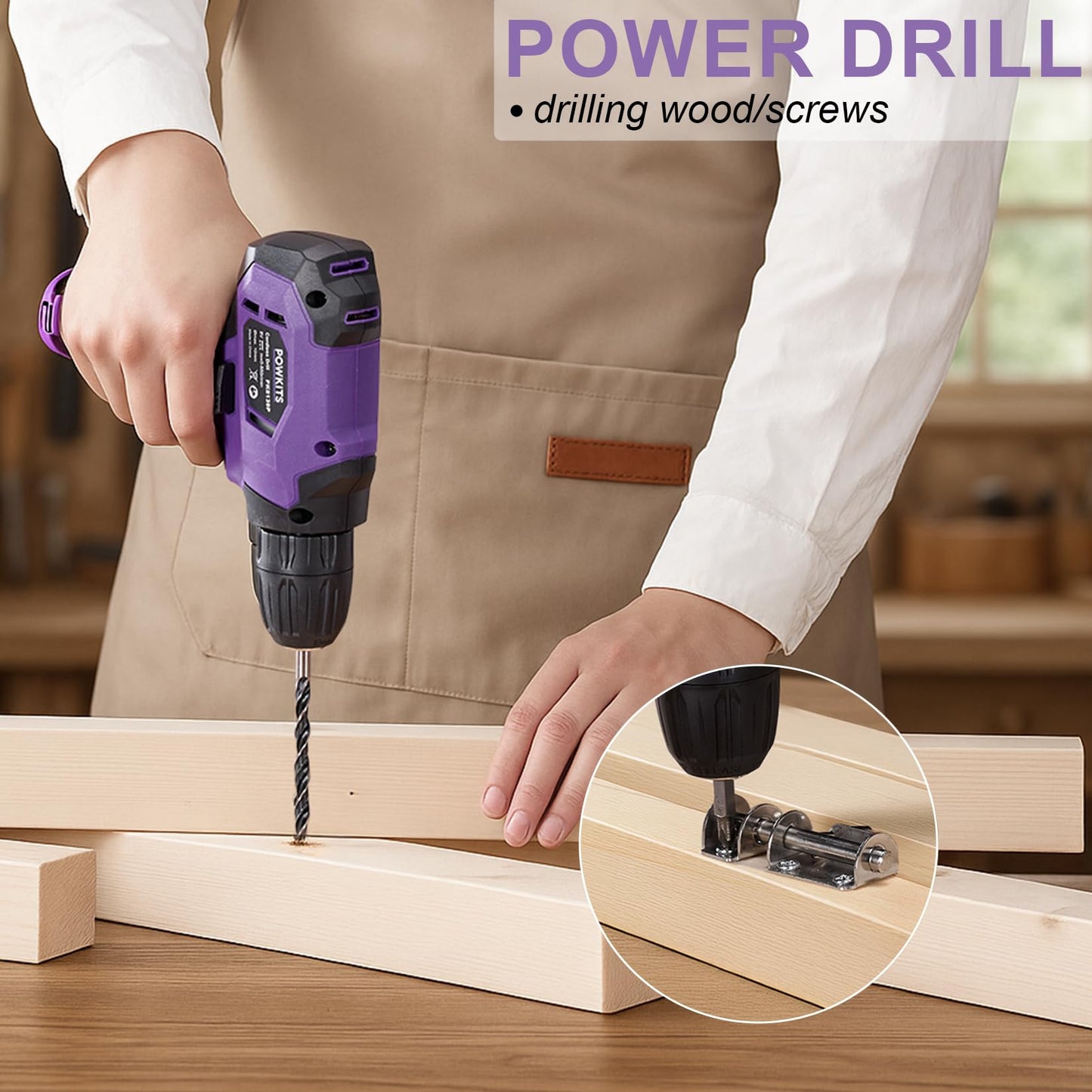 8V Cordless Drill Set, Built-in LED, Rechargeable Purple Power Drill with Drill & Screw Bits, 139-Piece Tool Set for Women & Men, Portable Tool Kit for Home Repairs, DIY Projects