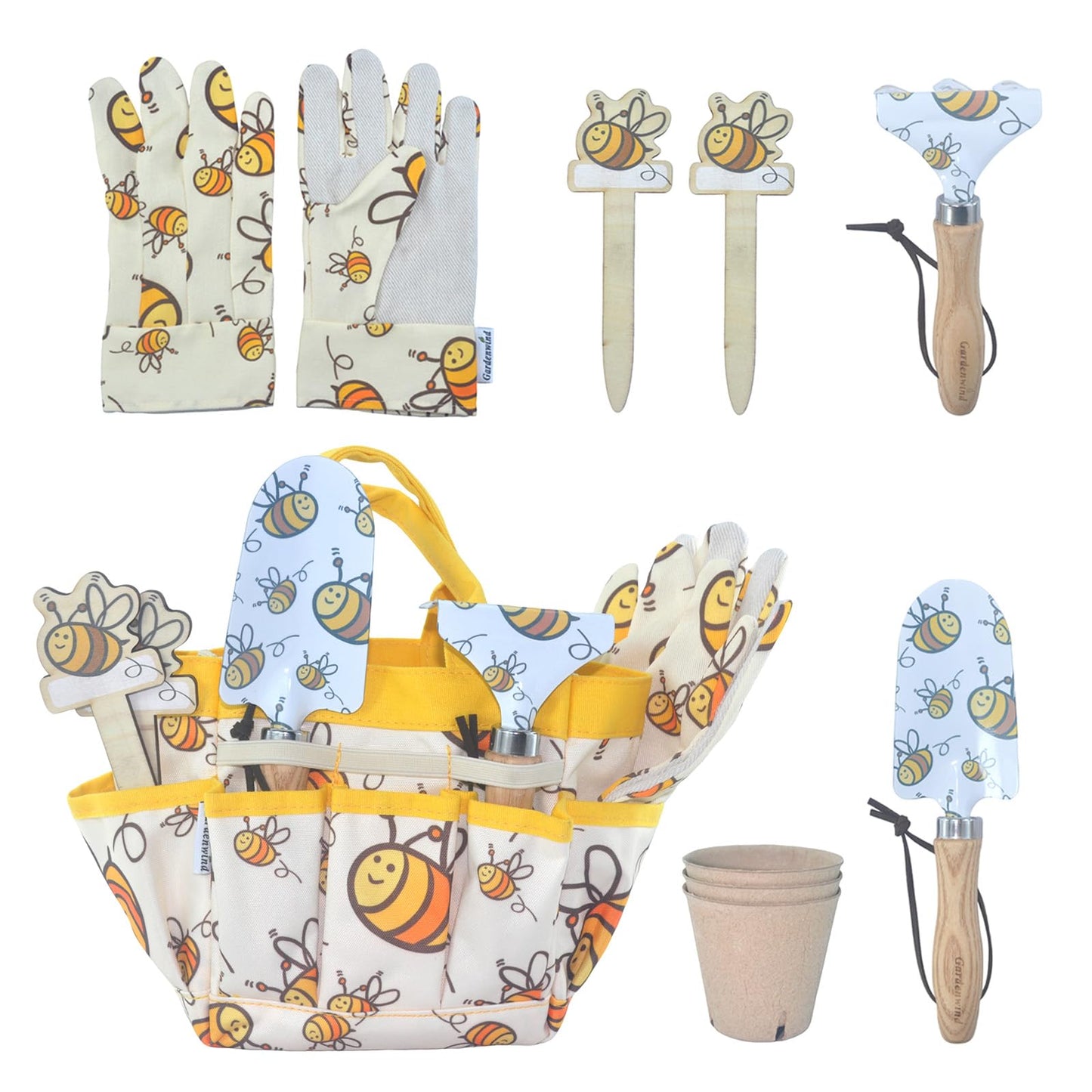 Gardenwind 9Pcs Gardening Tools kit for Toys Safety and Heavy Duty, Gardening Gifts, Shovels, Gloves and Tool Bag