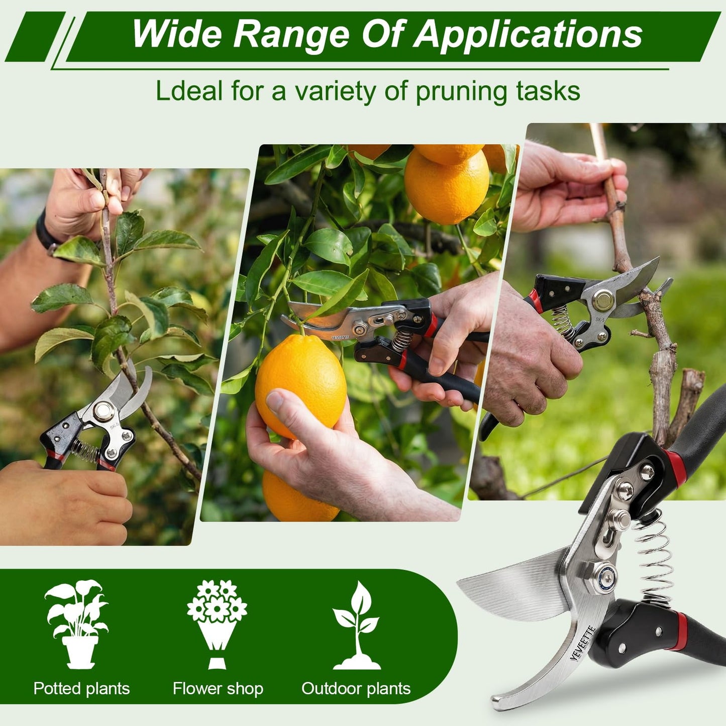 Pruning Shears, 8.5" Professional Garden Shears, SK5 Steel Hedge Clippers, Garden Clippers Handheld, Heavy Duty Garden Scissors Tools, Pruning Shears for Gardening Yard Roadside