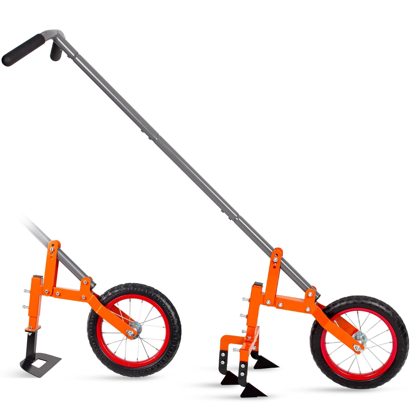 Walensee 2-in-1 Manual Wheel Hoe Garden Cultivator, Push Plow with Adjustable Long Handle 51.9–64.9 in, Dual Tools for Soil Loosening & Weeding, Heavy Duty Steel Frame, Lawn & Garden Tiller