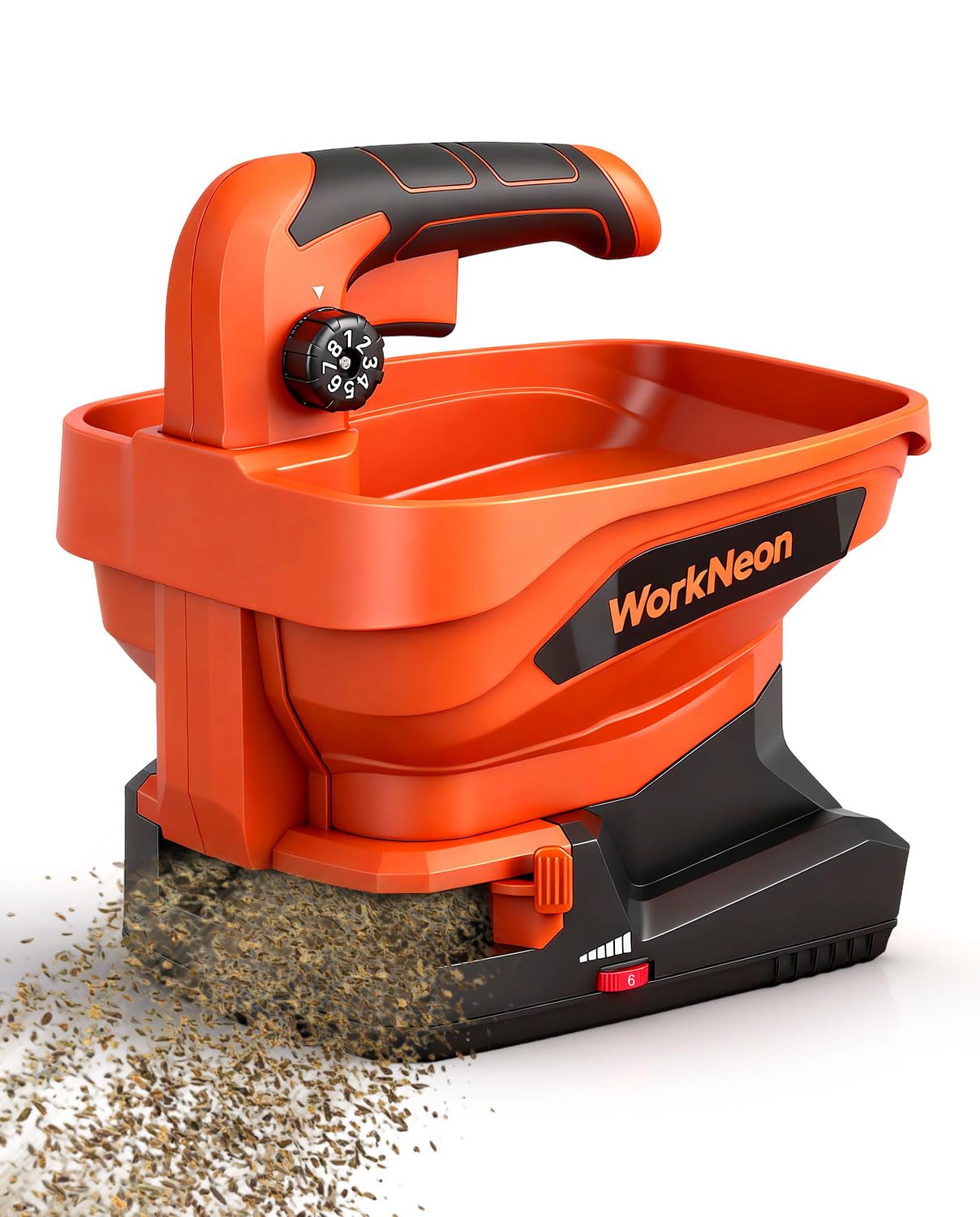 WorkNeon Battery Powered Seed Spreader, Handheld Power Spreader for Lawns, Rechargeable 7.2V Grass Spreader with 8-Level Settings and 3.3L Large Capacity for Snow, Rock Salt, Lawn, Garden