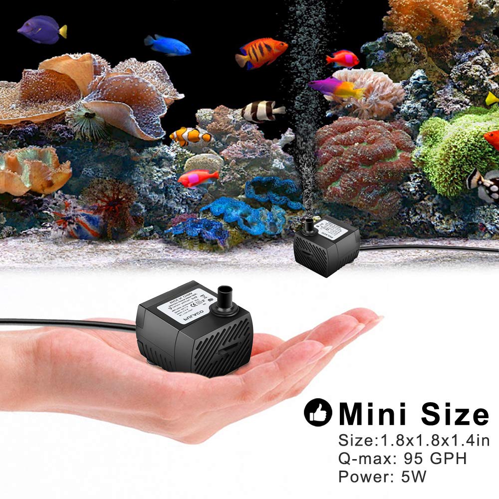 PULACO 95GPH 5W Mini Submersible Water Pump with 3.3 ft Tubing for Aquarium Fish Tank, Pond, Fountain, Hydroponics