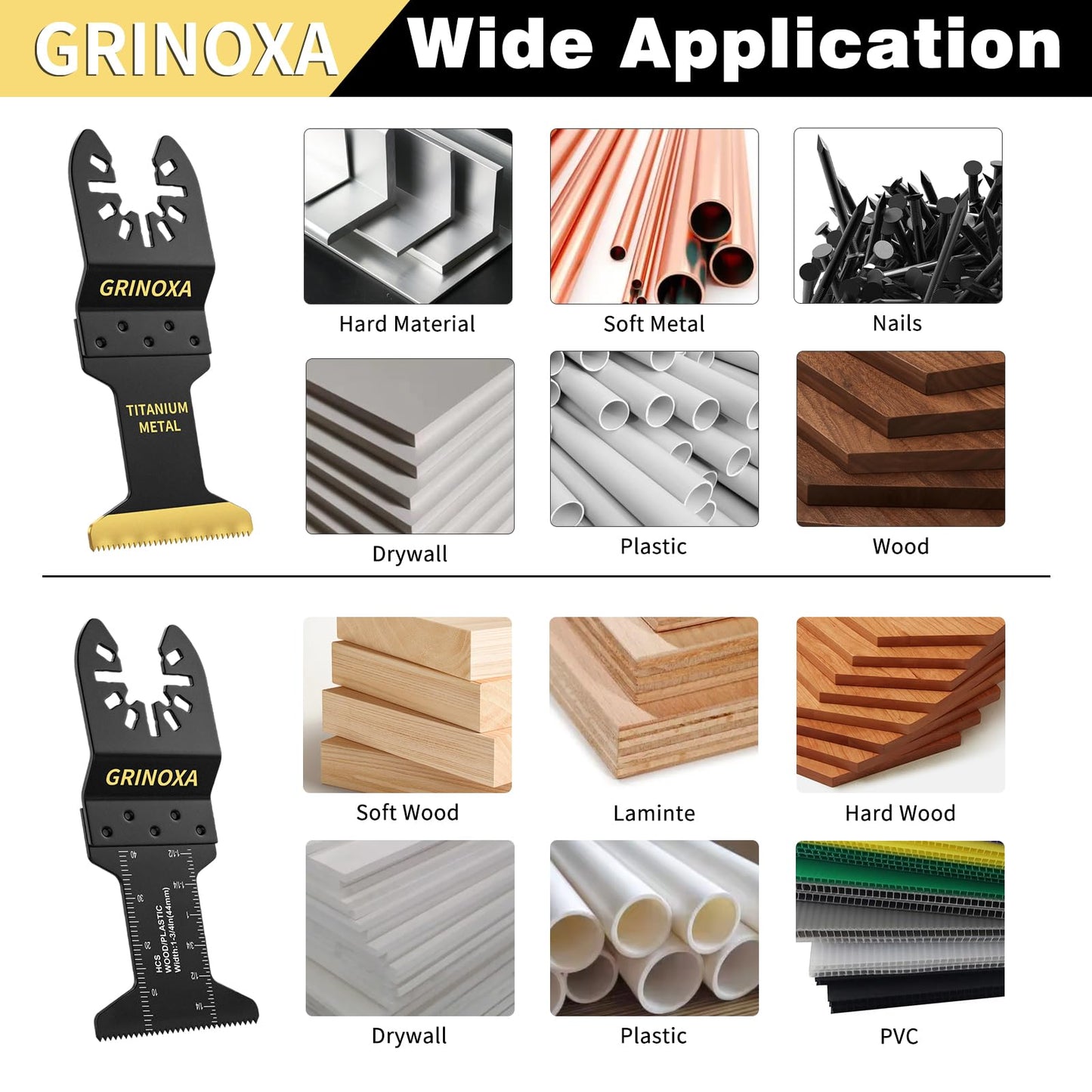 GRINOXA 55PCS Multi Tool Blades Kits, Professional Universal Oscillating Tool Blades for Wood Plastic Metal, Quick Release Oscillating Saw Blades Fit Dewalt Ryobi Milwaukee Rockwell Fein Makita