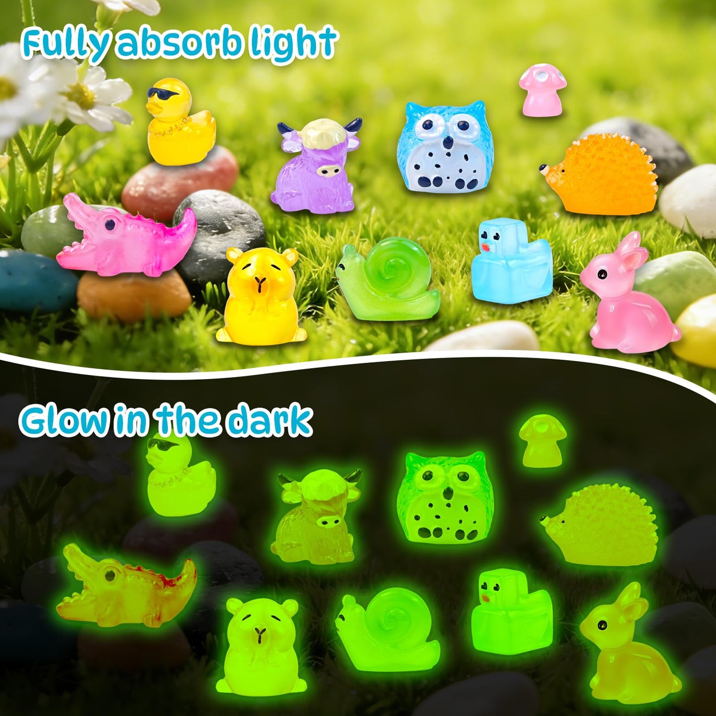 Feivando 160 Pcs Luminous Mini Resin Animal Figures Glow in the Dark Small Little Tiny Ducks Animal Miniature Figurines for Crafts Fairy Garden Accessories Micro Landscape Decoration