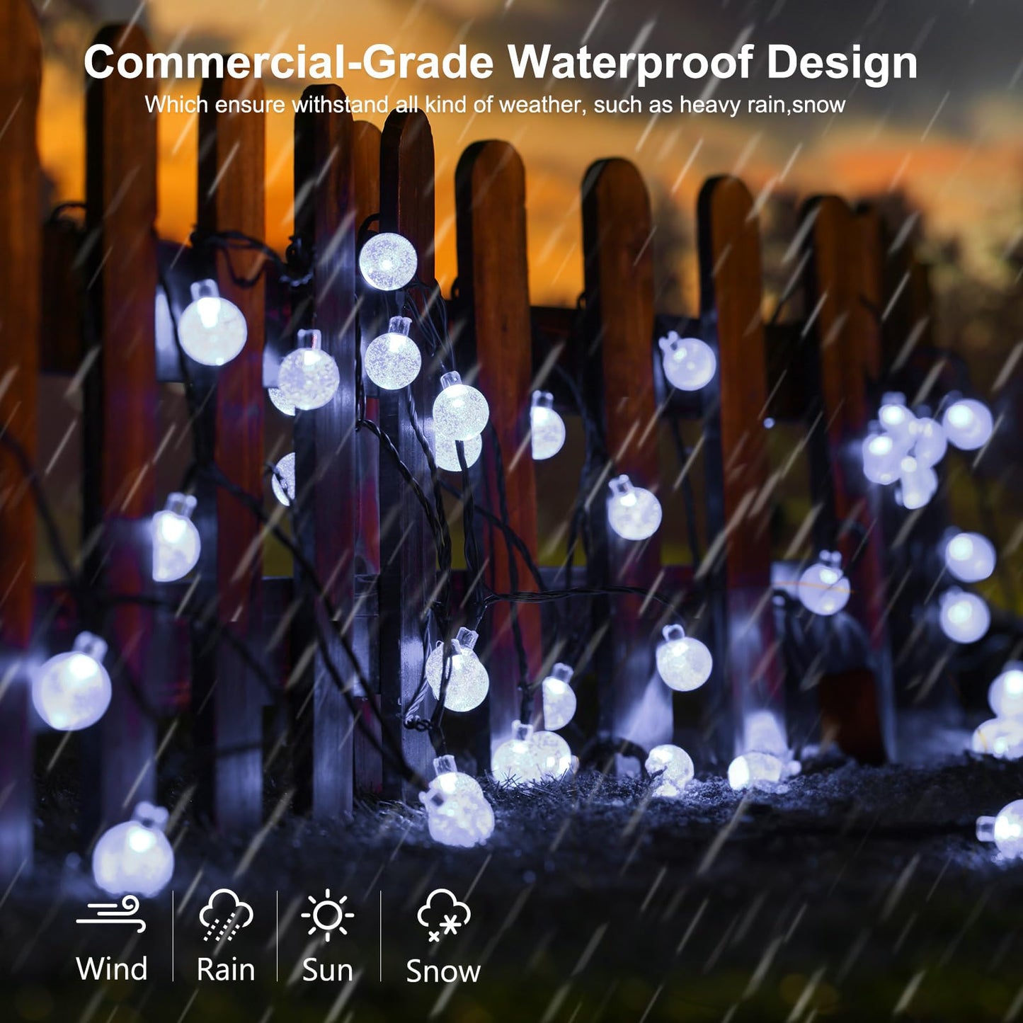 Joomer Solar String Lights Outdoor, 65FT 100LED Globe String Lights 8 Lighting Modes, Waterproof Solar Powered Patio Light for Garden Yard Porch Wedding Party Outdoor Decor (White)