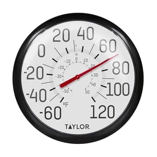 Taylor Big and Bold Wall Thermometer, Indoor Outdoor Thermometer, Wireless Thermometer with Easy to Read Numbers for Patio, Pool, and Indoor Areas, 13.25-inch, Black