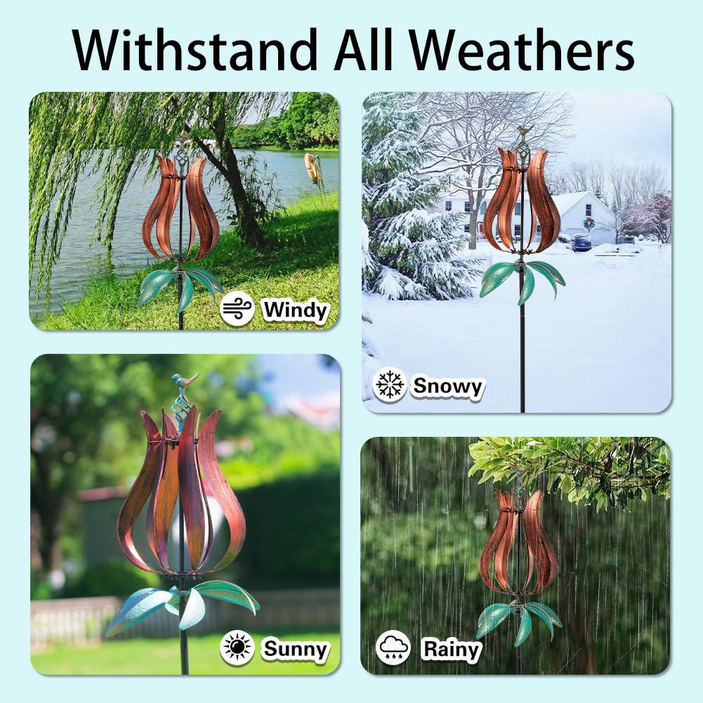 Stargarden Outdoor Wind Spinners, 13.7" Dia Metal Kinetic Wind Sculptures,Metal Yard Art Garden Decor(Brown Green)