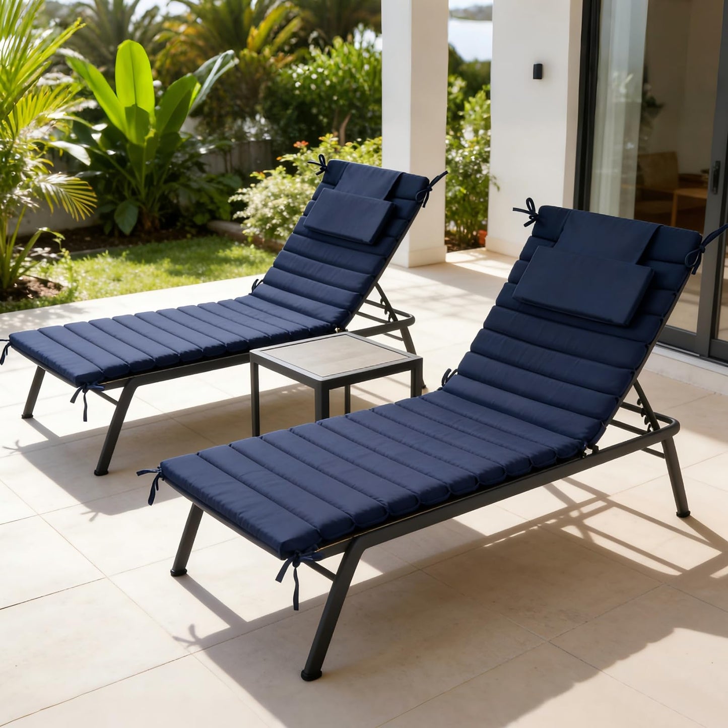 Minventiss Chaise Lounge Cushion Outdoor Set of 2，Patio Foldable Chaise Lounger Cushion，Foldable Waterproof Pool Lounge Chair Cushions with Straps, Lounger Cushions for Outdoor Furniture，71''Lx21''W