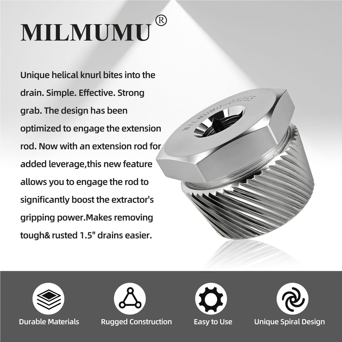 1.5" Tub Drain Extractor Removes Old Broken Stubborn and Rusted Drains with Ease Strong Grab Plumbing and Rusted Drains with Ease Strong Grab Plumbing（ M05255 1.5")-1PACK