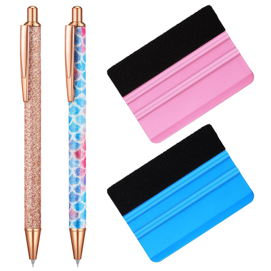 Spakon 4 Pcs Weeding Tools for Vinyl, 2 Pcs Air Release Pen Glitter Craft Weeding Point Retractable Pin Pen with 2 Pcs Felt Squeegees Scraper for Crafting Weeding Essential Adhesive Vinyl