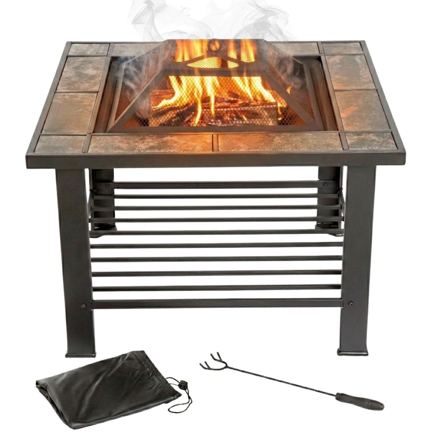 Fire Pit - 30-Inch Outdoor Firepit Table with Screen, Cover, and Poker - Outdoor Fire Pits for Backyard, Deck, Patio, or Porch by Pure Garden (Black)