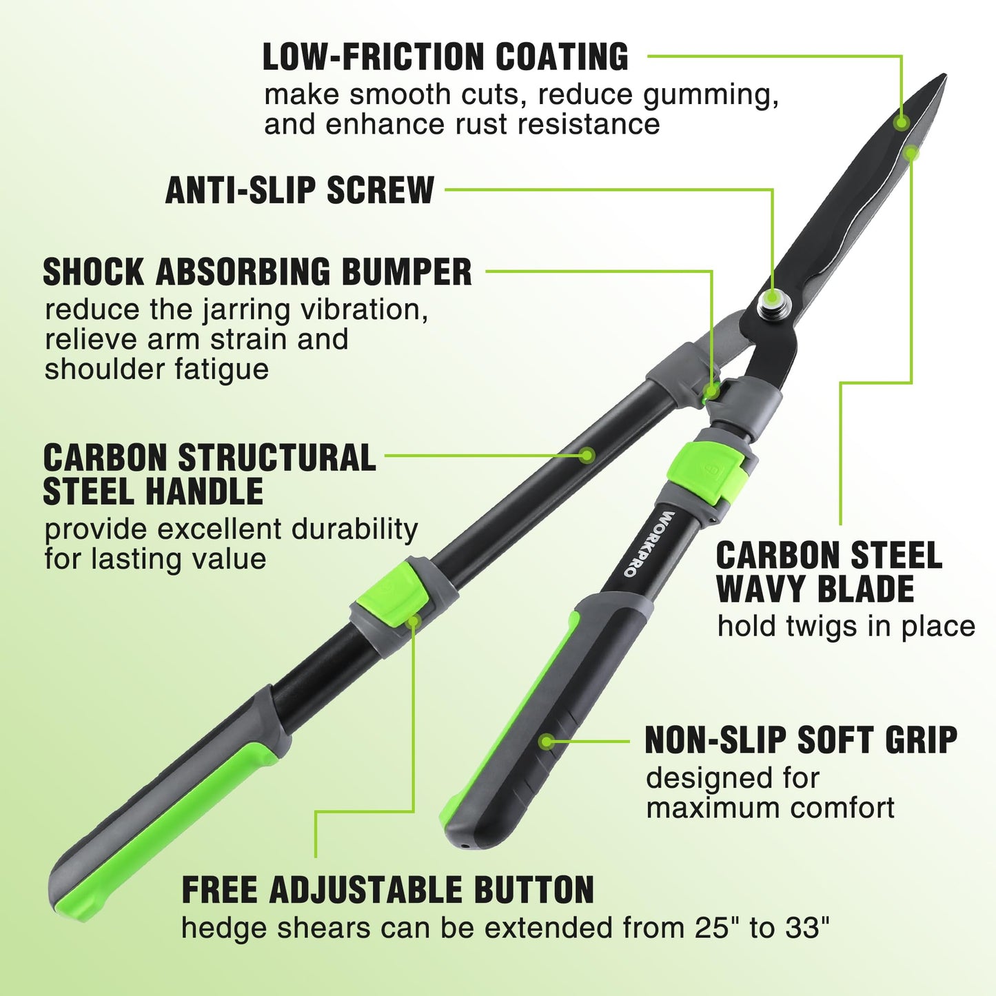WORKPRO Extendable Hedge Shears, 25"-33" Manual Hedge Clippers, Professional Bush Cutter, Gardening Pruners Scissors, Hedge Trimmers, Shears Gardening Tools for Pruning Borders & Shrubs