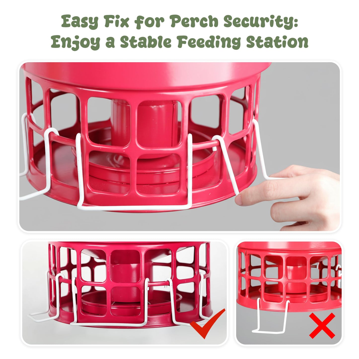 KOL Large Bird Feeder for Outdoors, 10LB Capacity Squirrel Proof Metal Feeder with 32 Feeding Ports & 3 Perches, Easy-Clean Hanging Birdfeeder for Cardinals, Bluebirds, Finches (Red)