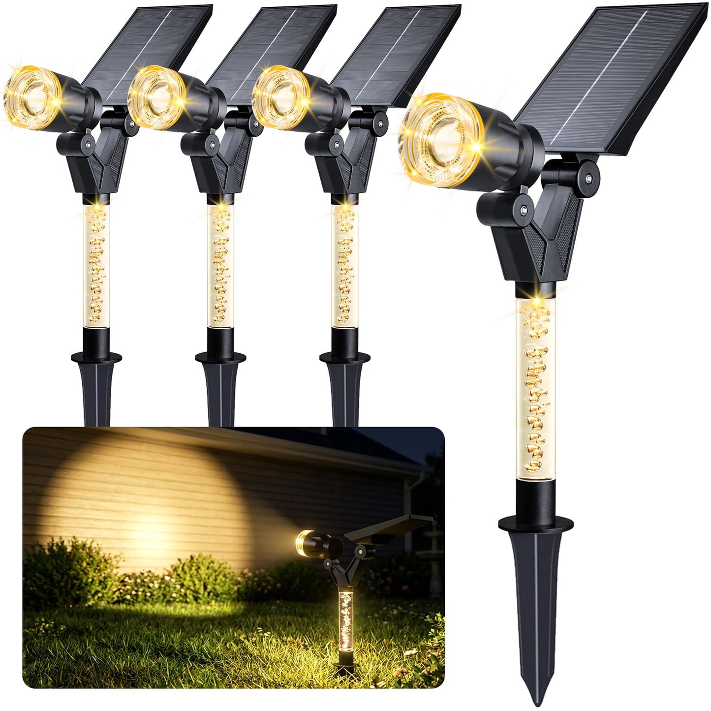 Gorrzai Solar Lights Outdoor Waterproof Spot Lights, 4 Pack Solar Powered Garden Spotlights for Outside Yard Pathway House Landscape Lighting, Auto On/Off, 3000K Warm White