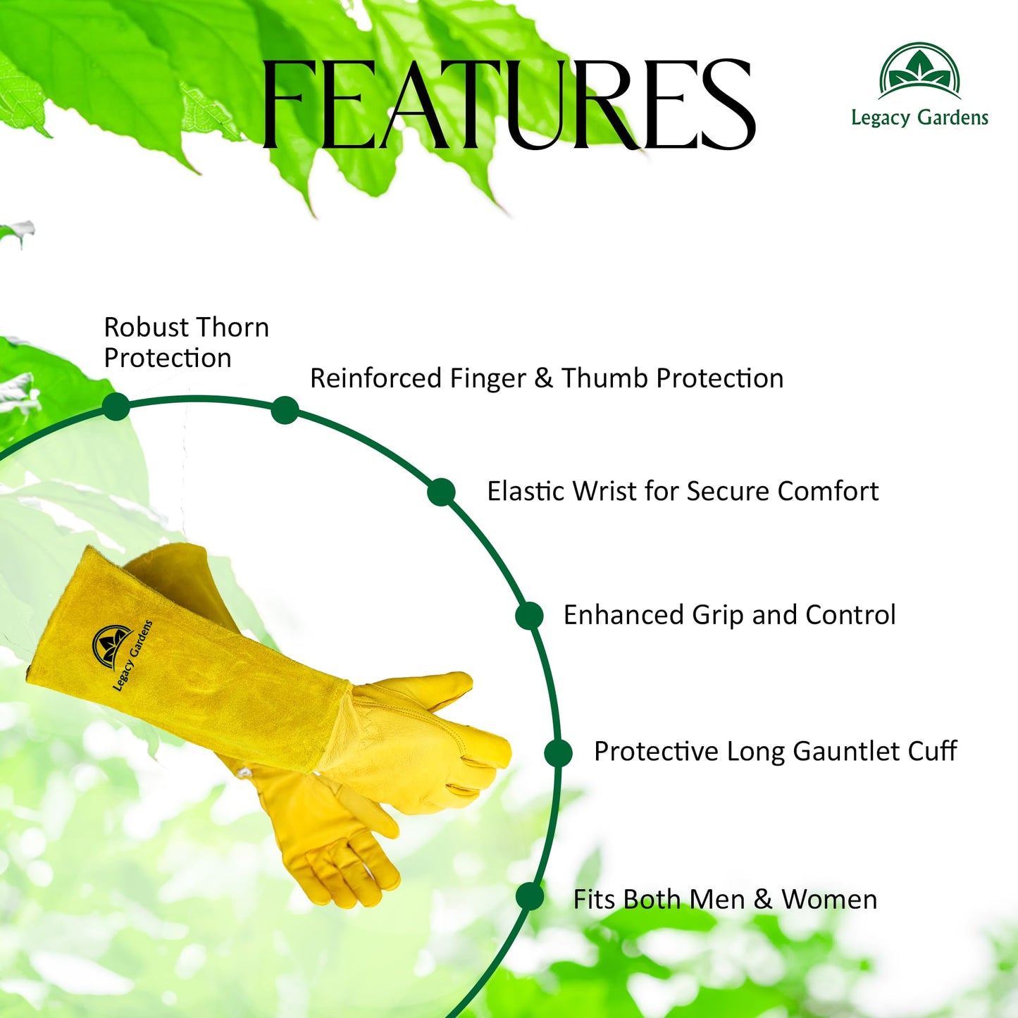 Leather Gardening Gloves for Women & Men, Long Garden Gloves, Cowhide Gauntlet Rose Pruning Thorn Resistant, Forearm Protection, Large, yellow