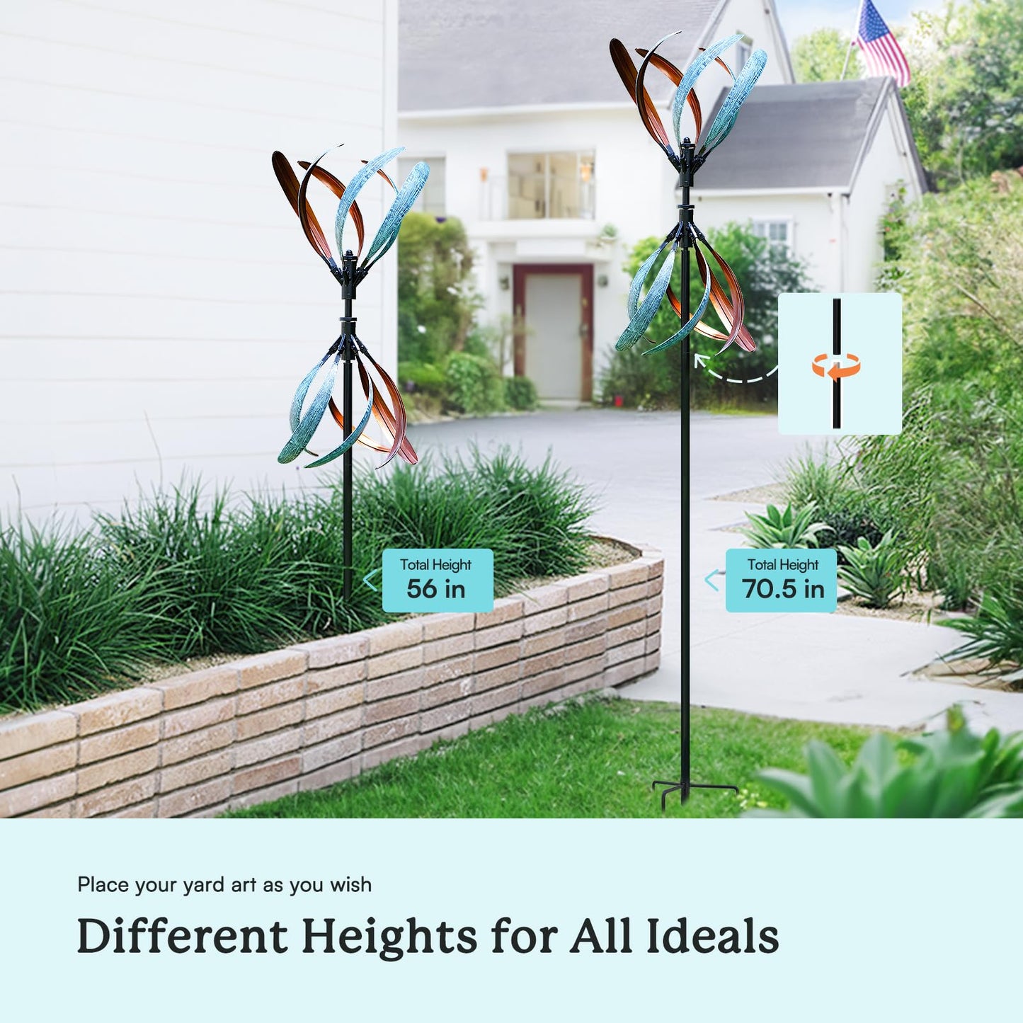 Cyan Oasis Wind Spinners Outdoor – Metal Large Wind Spinner with Stake for Yard and Garden, Garden Wind Sculptures & Spinners, Ideal Gift for Family (13'' W x 70.5'' H)