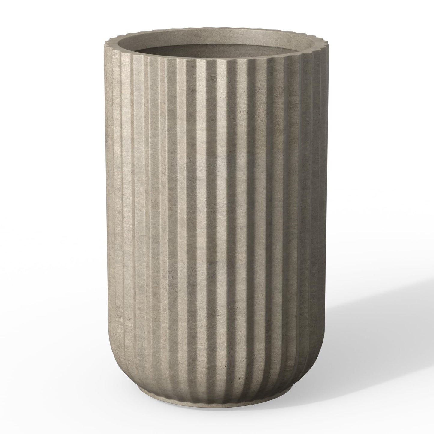 Kante Tall Fulted Planter, 17.7 Inch Tall Round Concrete Plant Pots with Drainage Hole and Rubber Plug, Modern Decor for Indoor Outdoor Plants, Flower, Weathered Concrete