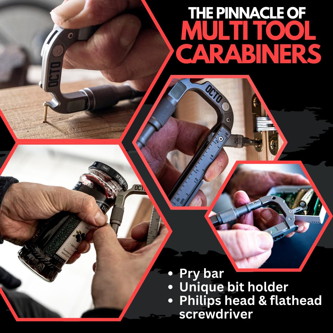 OCTO MAX 20-in-1 Titanium Carabiner Multi-Tool | Heavy-Duty EDC with Steel Knife, Glass Breaker, Bottle Opener, Wrenches, Screwdrivers & More