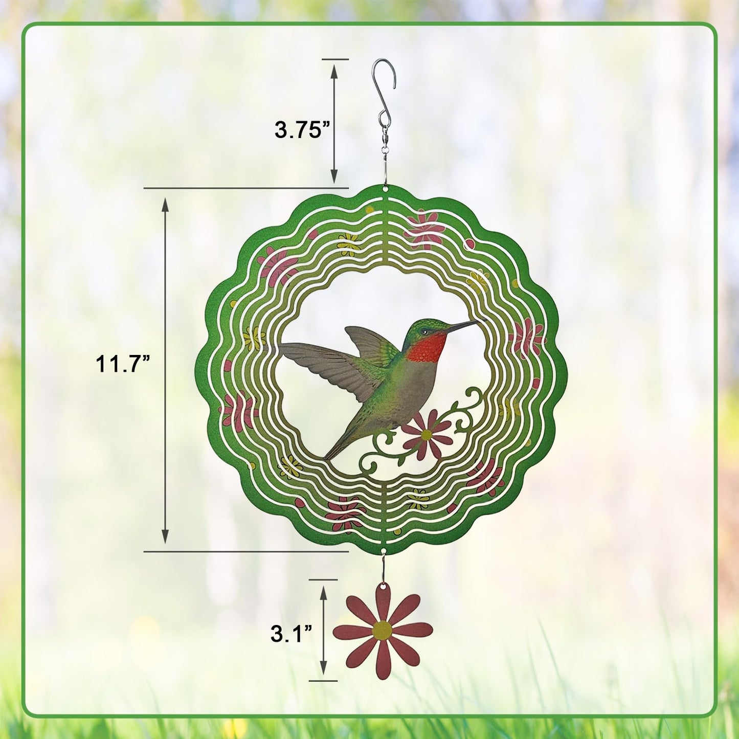 Hummingbird Wind Spinners Hummingbird Gifts for Women/Men 11.7 inch 3D Stainless Steel Hanging Wind Spinner Metal Wind Catchers Kinetic Sculpture for Indoor/Outdoor Decor, Yard Art, Garden Decorations