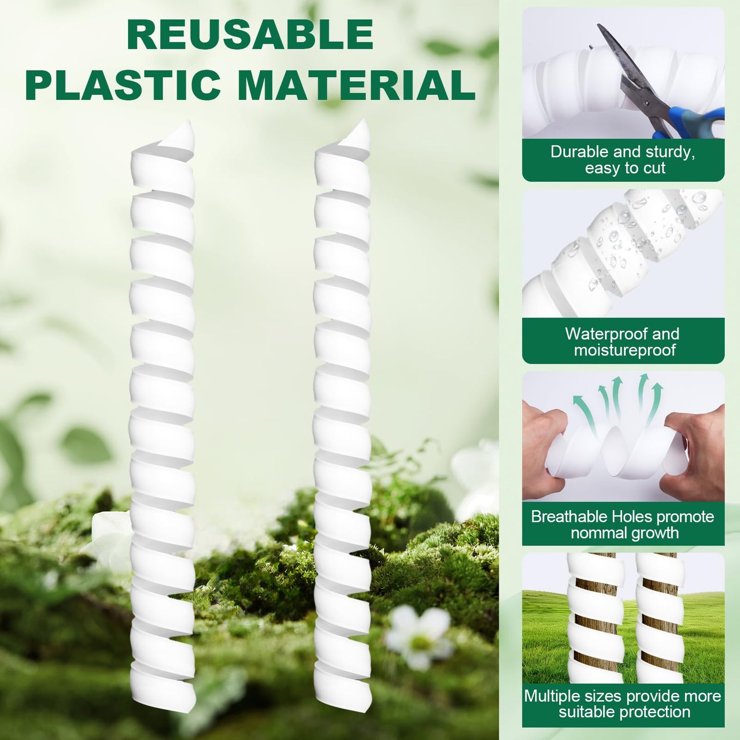 SDLDEER 4PCS Tree Trunk Protector Guard, 2 Size Plastic Spiral Tree Bark Protector Tree Wraps to Protect Bark, Tree Tubes Protect Saplings Plants from Deer, Rabbit, Cats, Rodents, Mowers, Trimmers