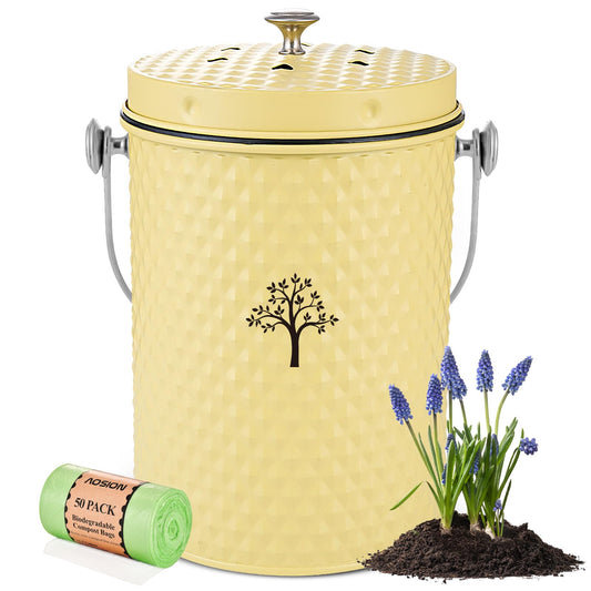 AOSION Countertop Compost Bin Kitchen,Odor Resistant Indoor Compost Bin with Lid and Compost Bags,Compost Bucket Composter Container for Food Waste,Yellow