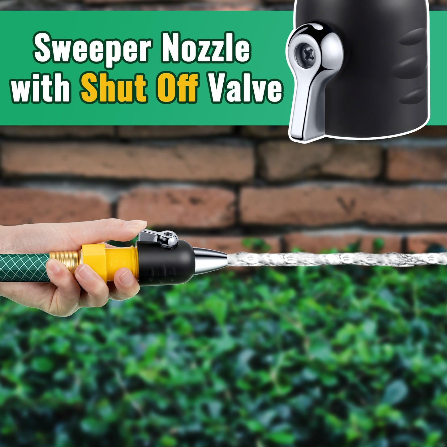 Feekoon Jet Nozzle with Shut Off, 3/4" GHT Sweeper Garden Hose End Zinc Nozzle with Shut Off Valve, Water Hose Sprayer Jet for Garden Watering, Car Washing and Sidewalk Sweeping(Black,2 Pack)