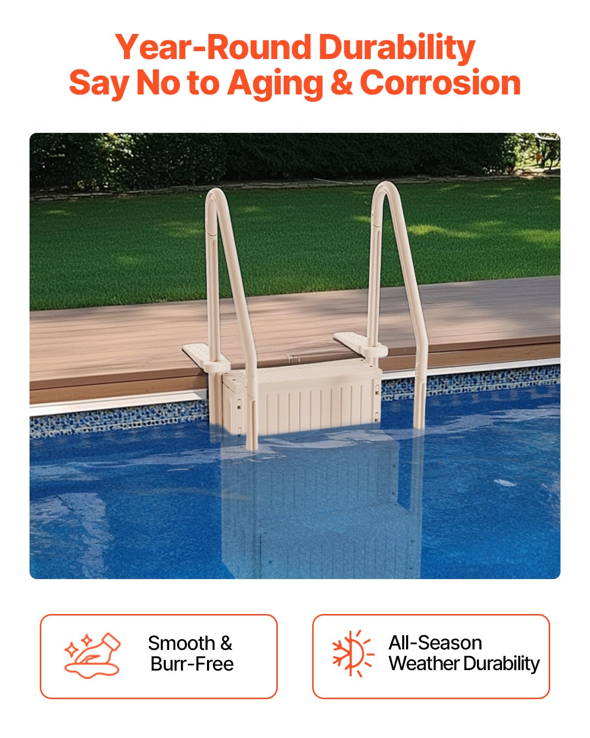 VEVOR Swimming Pool Ladder, 4-Step Double Handrails Stairs with Non-Slip Heavy Duty Steps, Max Load Capacity 400 lbs, for 48-54 in Inground & Above-Ground Pools of Any Decking Surface, Taupe