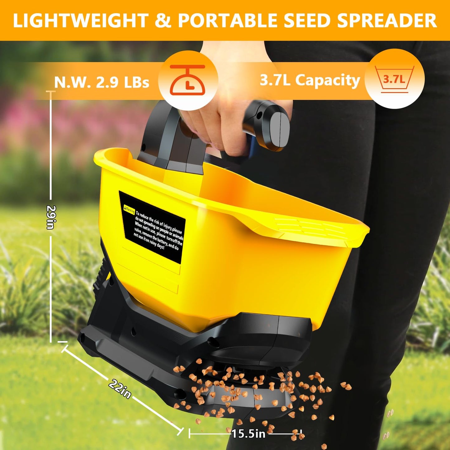 Byutrcfuy Electric Grass Seed Spreader for Dewalt 20V 60V Battery, Handheld Fertilizer Spreader for Lawn, Portable Granule Spreader for Seed, Feed, Weed, and Salt (Tool Only)