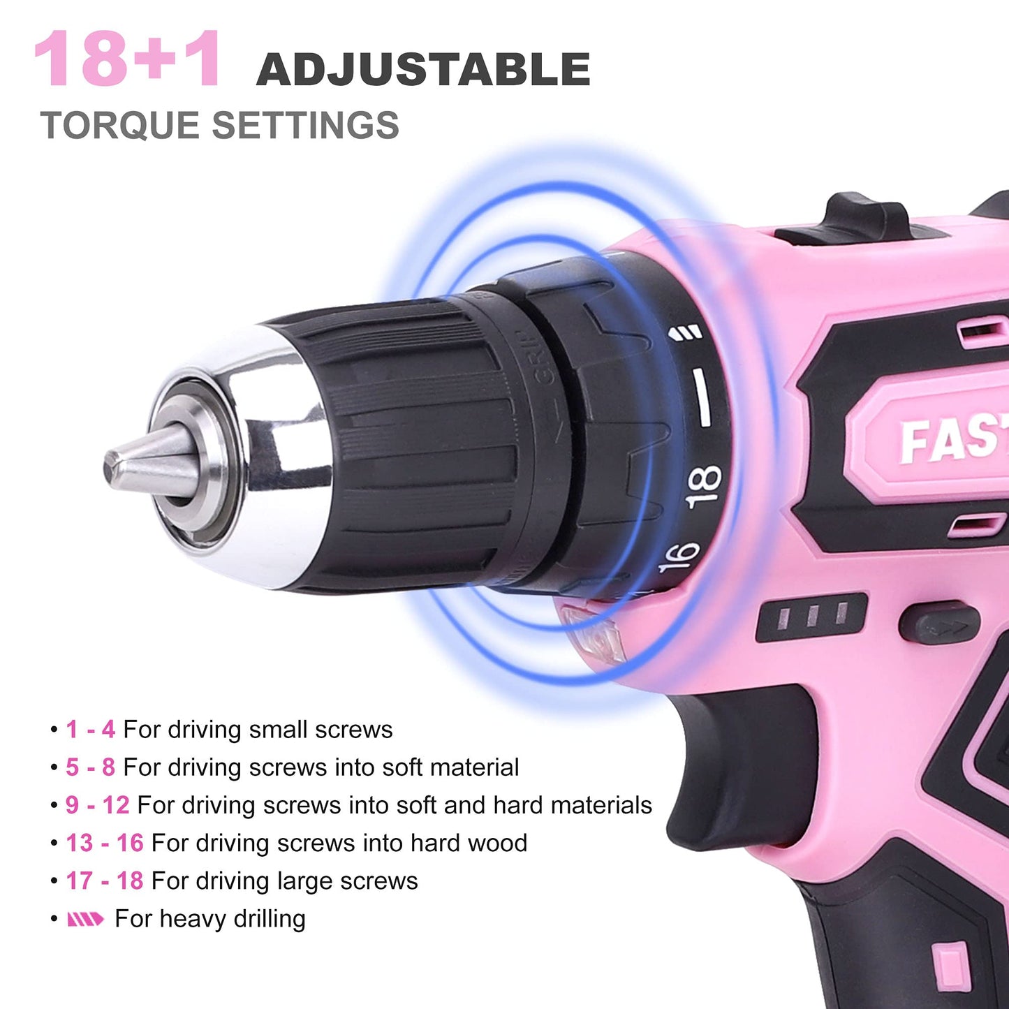 FASTPRO 160-Piece Pink Tool Set with 12V Cordless Drill Driver, Lady's Home Repairing Tool Kit with Drill in Storage Case, For DIY, Home Maintenance