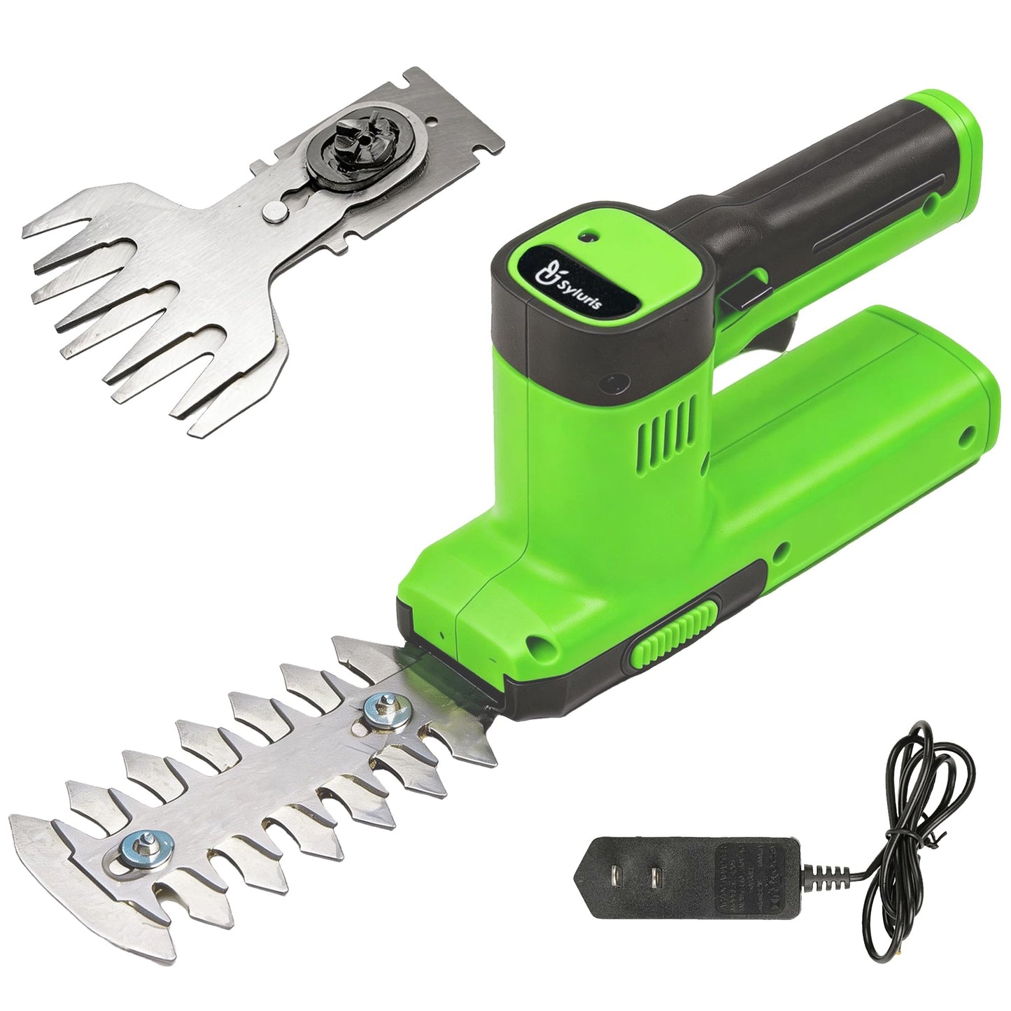Syluris 12V Cordless Hedge Trimmer & Grass Shear, 2-in-1 Electric Handheld Shrubbery Trimmer with Battery and Charger Included, Lightweight Garden Bush Cutter for Lawn & Yard Maintenance