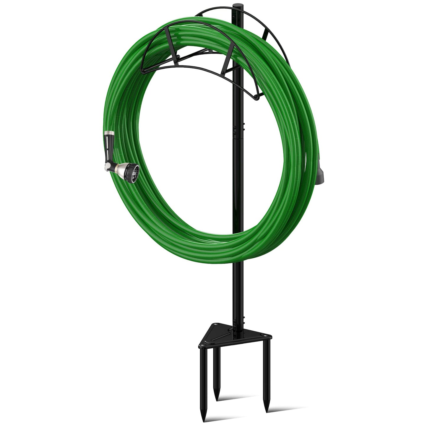 Meykwod Garden Hose Stand/Hanger Freestanding, Heavy Duty In-Ground Hose Rack Organizer for Outside Yard, Sturdy to Hold 150ft (Metal, Black)