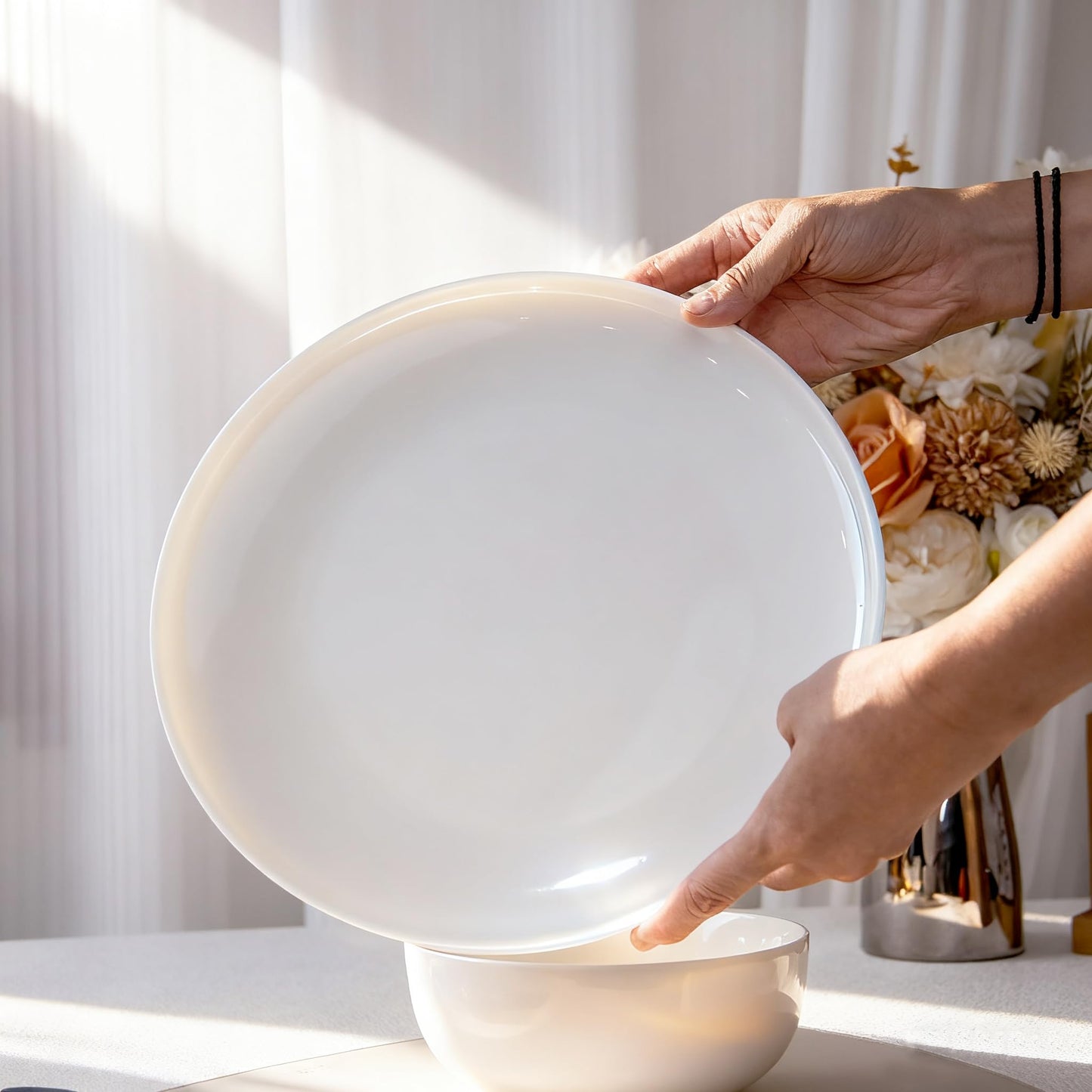 Anveena Dinnerware Set for 4, 12 Piece Plates and Bowls Set, White Porcelain Dish Set Microwave Safe Dishwasher Safe Chip Resistant for Everyday Dining