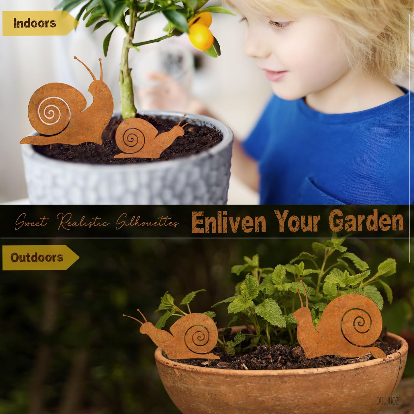 OUUJUOZ 3pcs Metal Yard Art,Snail Garden Decor, Outside Lawn Ornaments Porch Backyard Sculpture, Patio Lawn Garden Yard Decorations