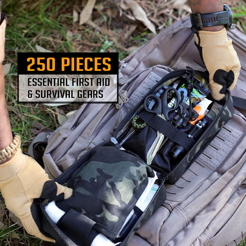 EVERLIT 250 Pieces Survival First Aid Kit IFAK EMT Molle Pouch Survival Kit Outdoor Gear Emergency Kits Trauma Bag for Camping Boat Hunting Hiking Home Car Earthquake and Adventures Od Green