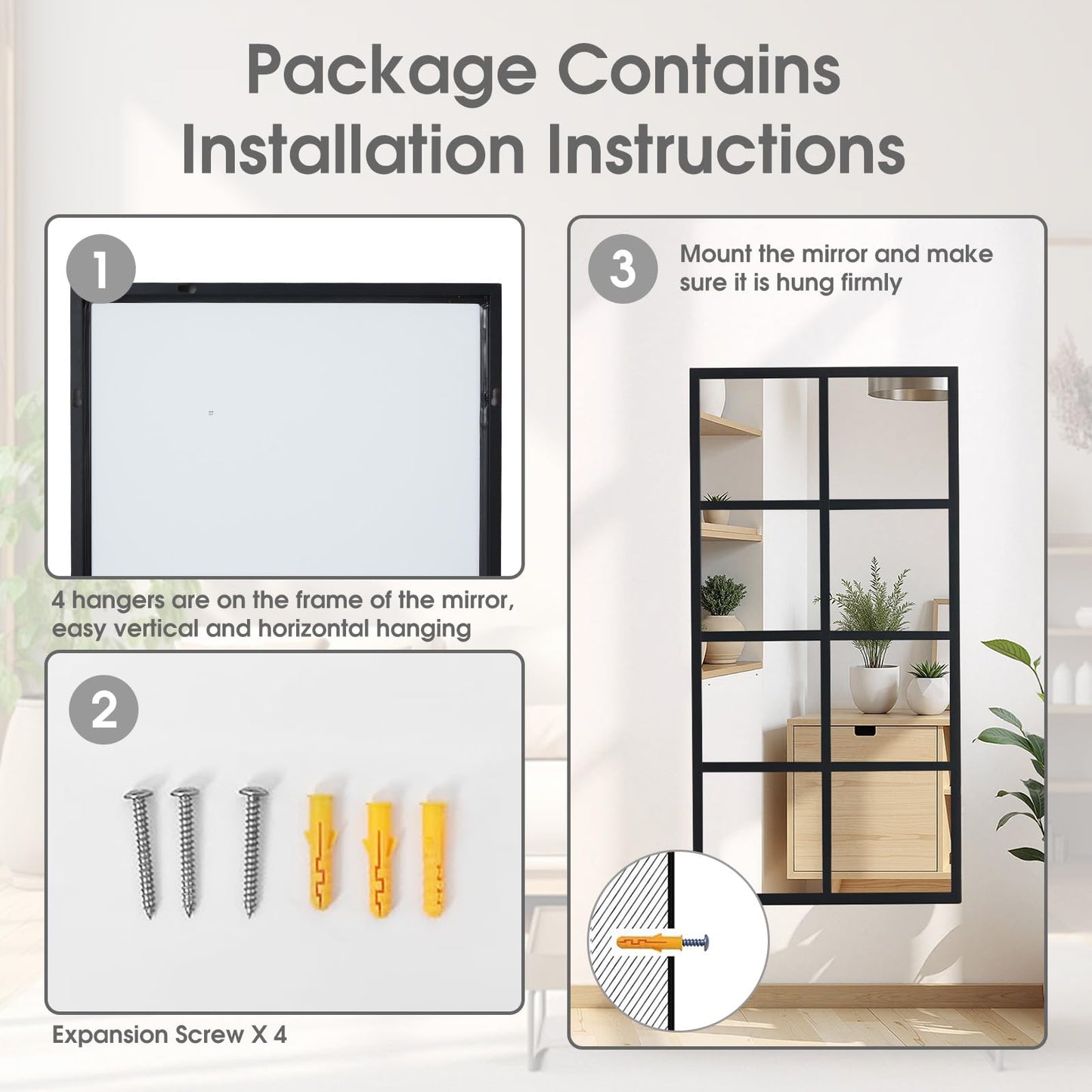 DUMOS Wall Mirror 16" x 32", Set of 2 Rectangle Window Pane Decorative Mirrors, Metal Framed Wall Mounted Mirror for Bathroom, Bedroom, Entryway