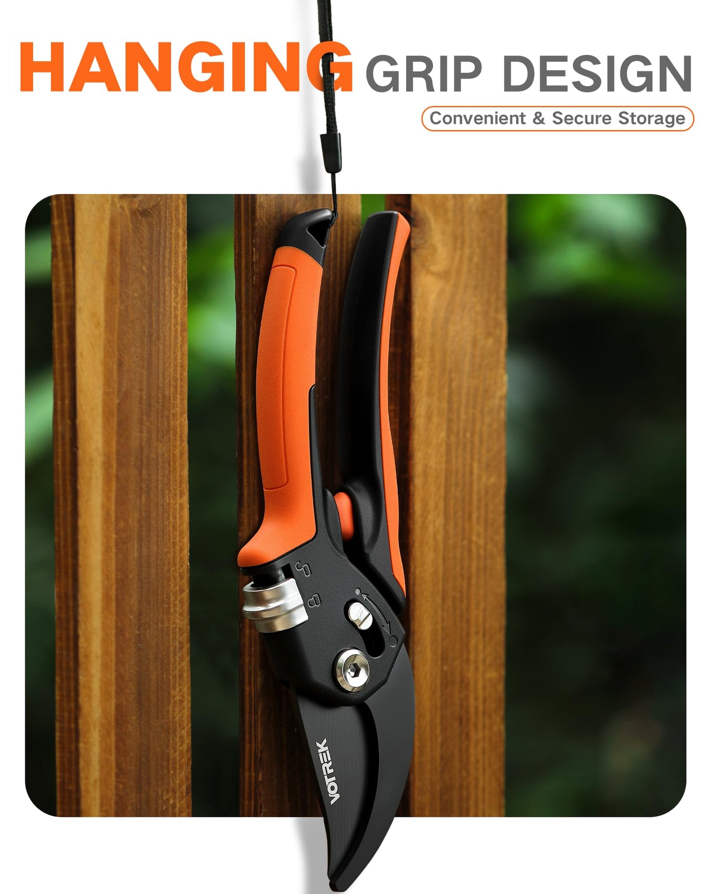 VOTREK 8.5" Pruning Shears for Gardening, 【Unique Stepless Handle Opening】Professional Bypass Garden Clipper, Heavy Duty Plant Pruners for Branch 【SK5 Steel Blades】【All Hand Sizes】,Bright Orange