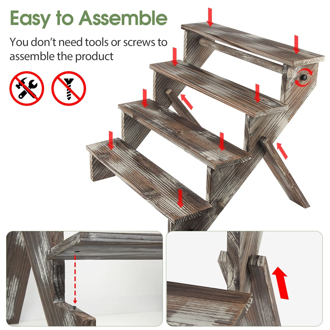 J JACKCUBE DESIGN Rustic Wood Display Stand, 4 Tier Cupcake Stand Stair Shelf, Portable Display Riser, Included Bag for Storage, Decorative Dessert Stand - MK578A