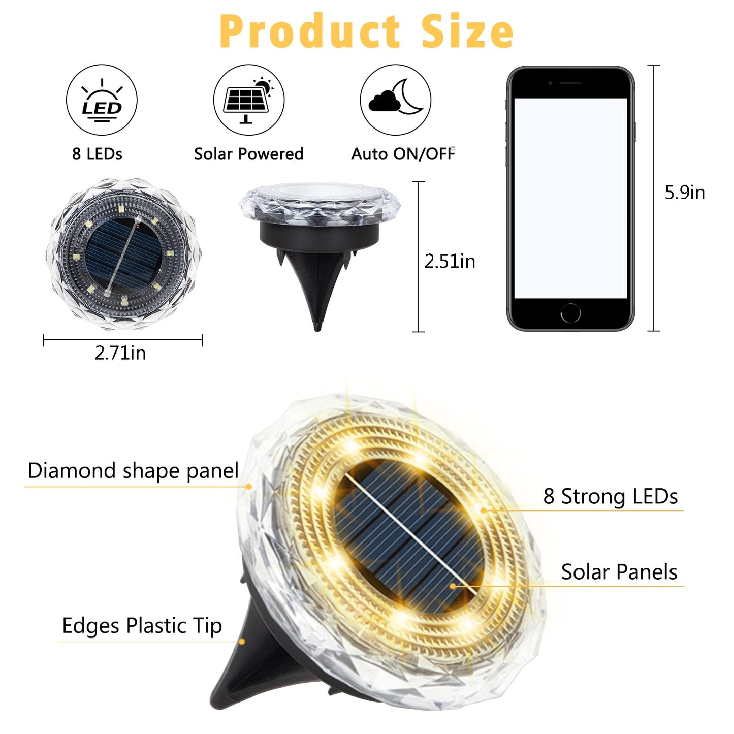 echosari 6 Pack Solar Ground Lights, Upgraded Solar Garden Lights Auto ON/Off Landscape Lighting Outdoor In-Ground Lights Waterproof Long Lasting for Pathway Walkway Patio (Warm White)