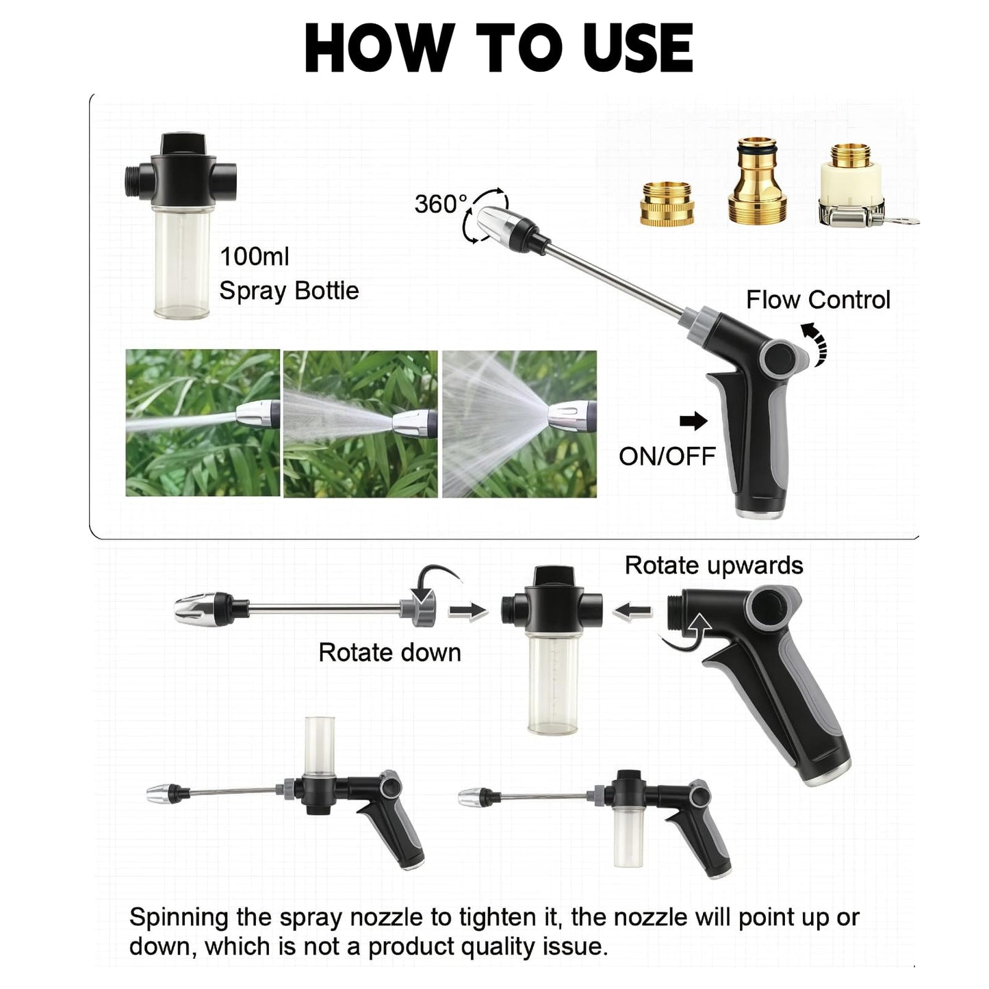 High Pressure Hose Nozzle-Turn Any Hose Into High-Pressure Water Cleaning Jet,Rotating Nozzle with 3 Spray Modes and Can Control The Flow of Water for Garden Hose,Patio, Car (Complete Set)
