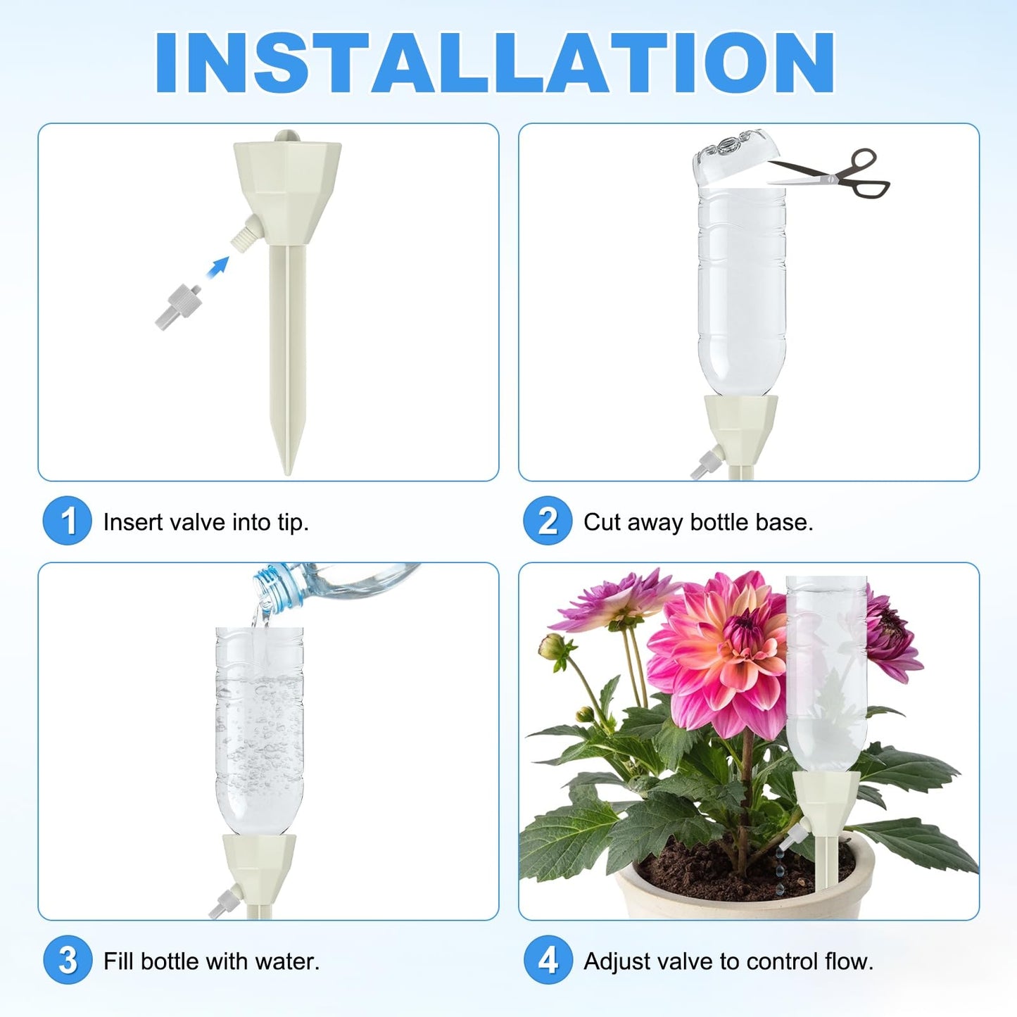 M METERXITY 8-Pack Self Watering Spikes for Plants, 5.3 Inch Plastic Plant Watering Devices with 8 Stoppers for Indoor/Outdoor Pots, Garden Water Planter System [Beige]