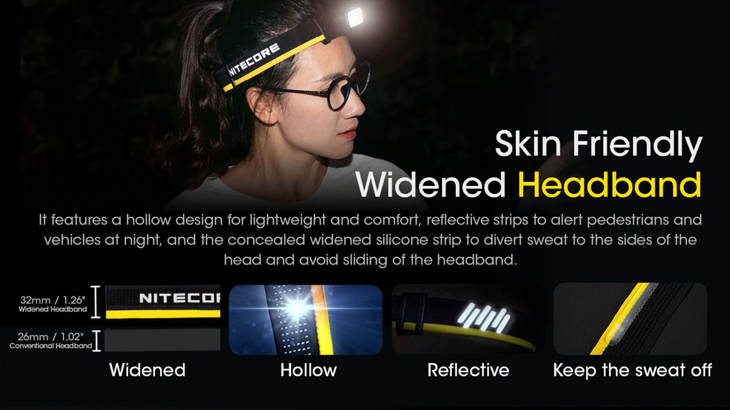 Nitecore NU43 Rechargeable Headlamp, 1400 lumens USB-C Bright Lightweight for Camping, Running, or Working, with Spotlight, Floodlight, Red Light, Including NitecoreS Sticker