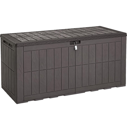 YITAHOME 134 Gallon Large Deck Box, Waterproof Resin Outdoor Storage Box with Lock, Doubles as 2-Person Bench Seating for Patio Furniture Cushions,Garden Tools & Pool Accessories, Dark Brown