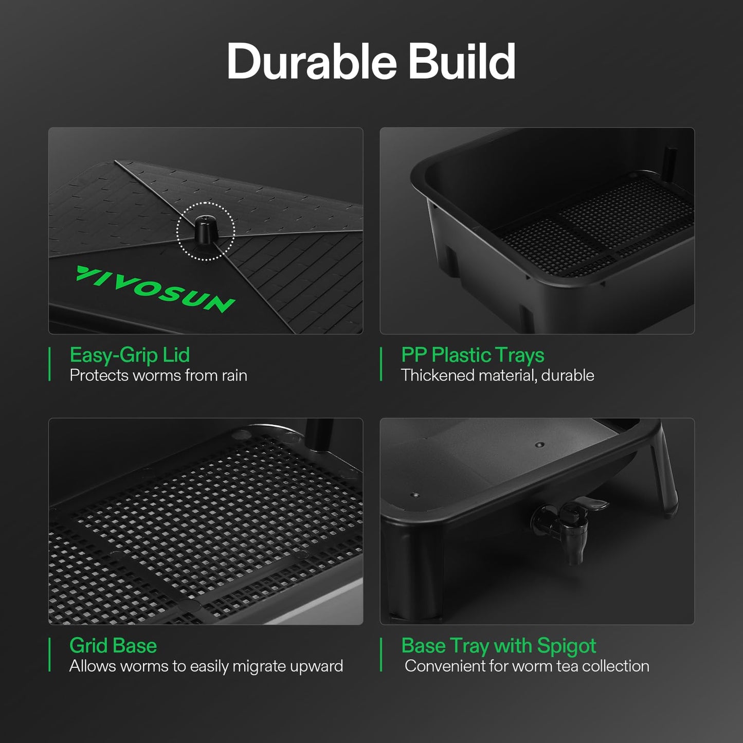 VIVOSUN 3-Layer Worm Compost Bin, 30L Worm Composter, Easy Setup Inclusive Worm Farm Kit for Recycling Food Waste
