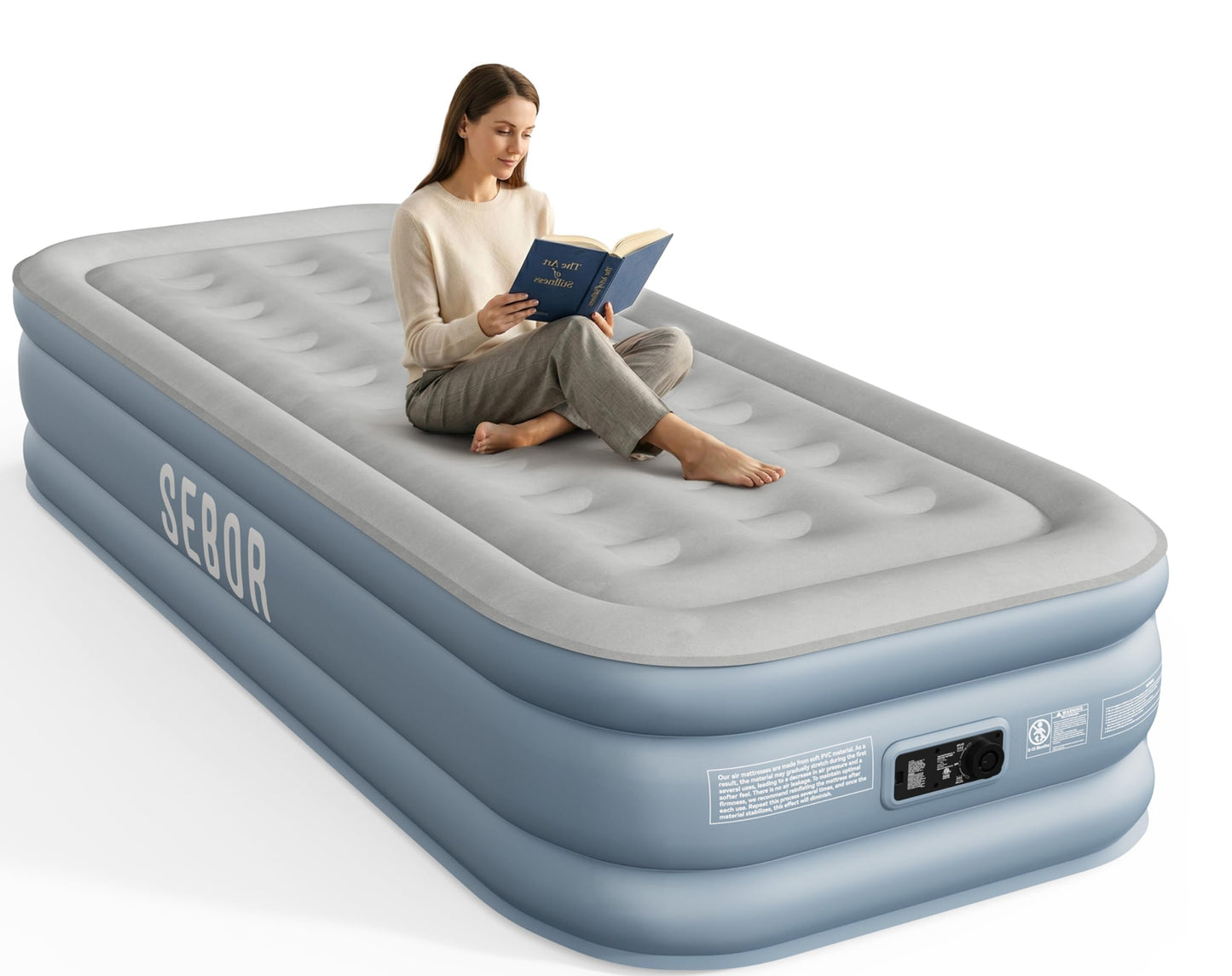 Sebor Air Mattress Twin with Built-in Pump 18", Comfortable Self-Inflating Blow up Mattress with High-Speed Pump, Durable Twin Size Air Mattress with Storage Bag for Guests, Moving, Camping, Travel