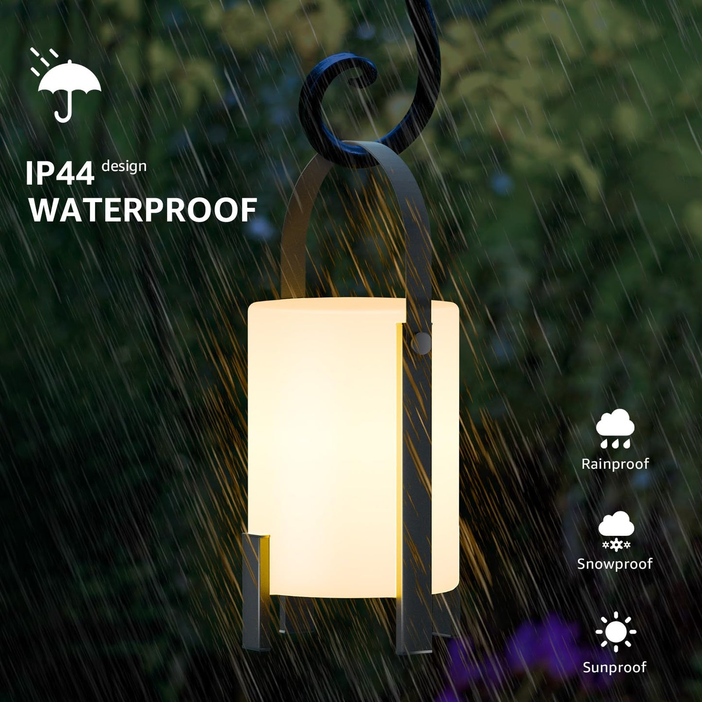 uuffoo Outdoor Rechargeable Lantern LED Table Lamp Shower Lamp Cordless 3000K and Candle Light IP44 Rain-Resistant | with Remote | PE & Metal for Bathroom Patio Camping Restaurant Home