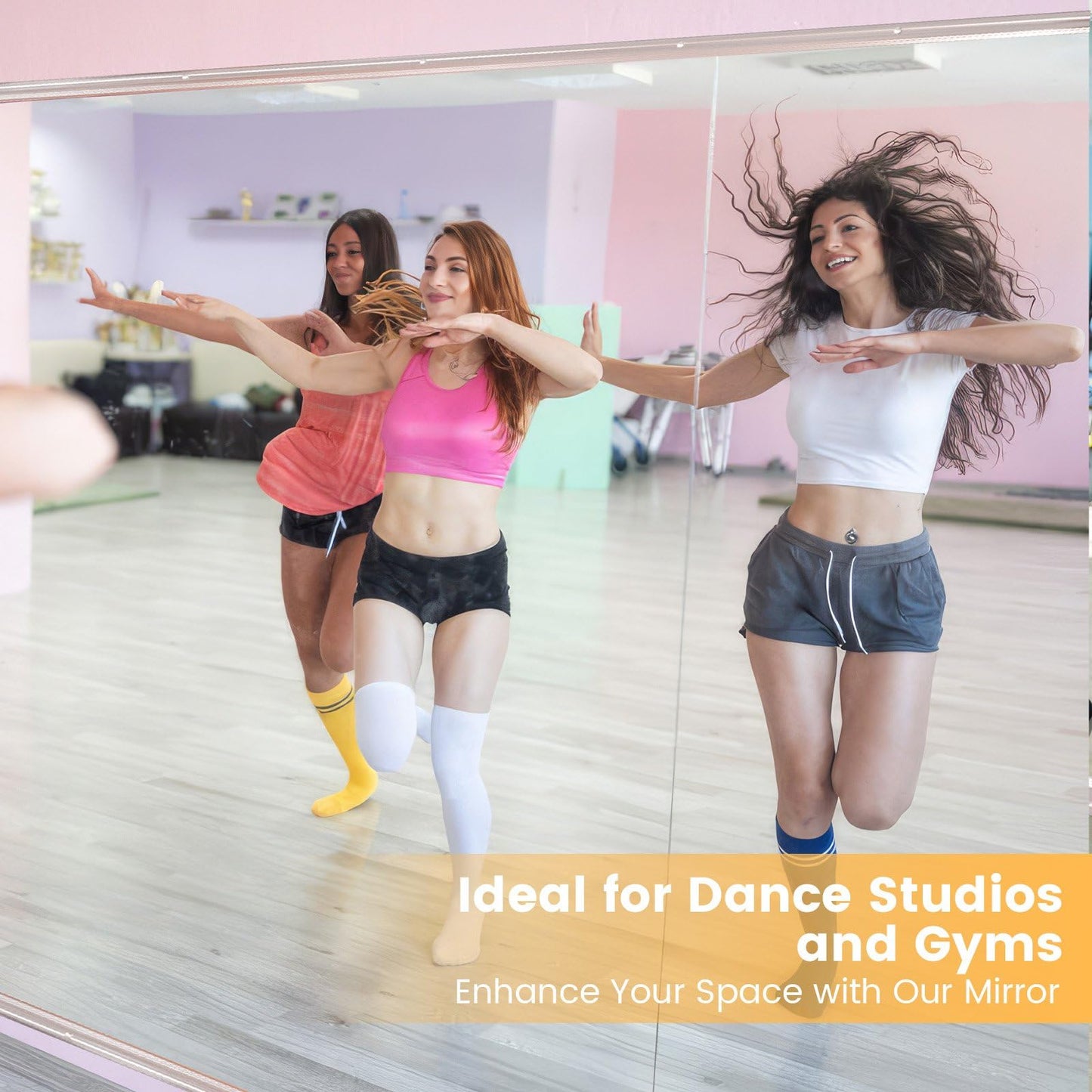 Amorho Gym Mirror, 56''x48''(3pcs 56''x16''), Frameless Full Body Mirror for Home Gym Wall, Tempered Glass, Yoga Studios, Dance Rooms, Garage Gyms.