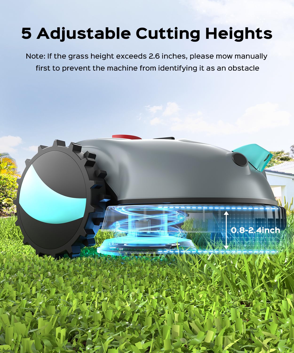 YARDCARE V100 Robot Lawn Mower with HD Vision Navigation, Smart Obstacle Detection, Collision Sensors, Adjustable Cutting Height, Low-Noise Operation—Perfect for Small Lawns up to 1,600 sq ft.