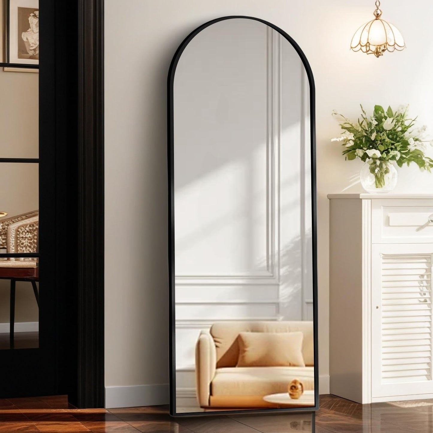 TRUNBACK 56"x18" Full Length Mirror with Stand, Shatterproof Arched Floor Mirror, Aluminum Alloy Thin Frame - Freestanding/Leaning/Wall Mount for Bedroom, Living Room & Entryway (Black)