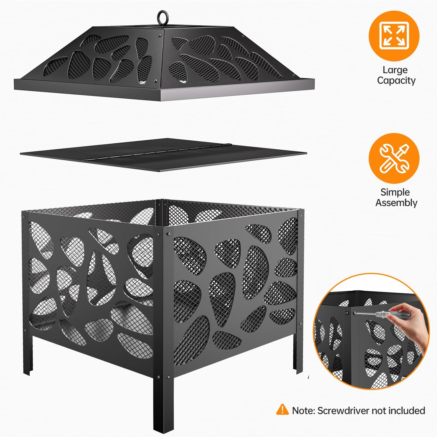 15.7 inch Small Fire Pit for Outside, Outdoor Wood Burning Fire Pit, with Anti-Spark Mesh Guard, Small Bonfire Pit,Firepit Bowl for Patio Camping Backyard Deck Picnic Porch